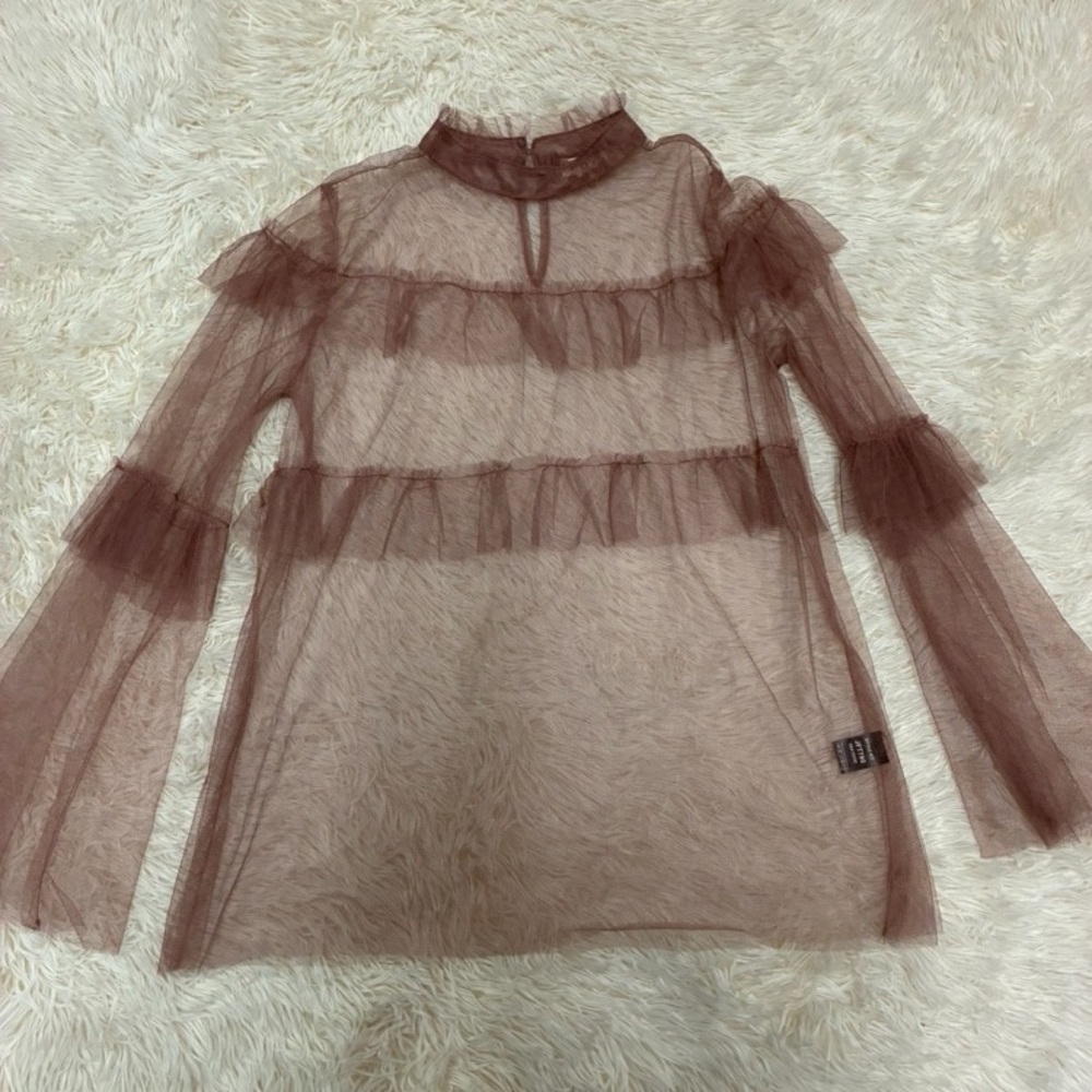 POL Sheer Ruffle Blouse in Mauve Size Small NWOT